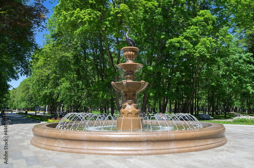 Moscow  Russia - June 3  2021  Fountain in the park of the Northern River Station