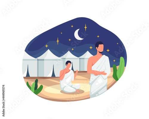Hajj pilgrims praying and resting in Mina