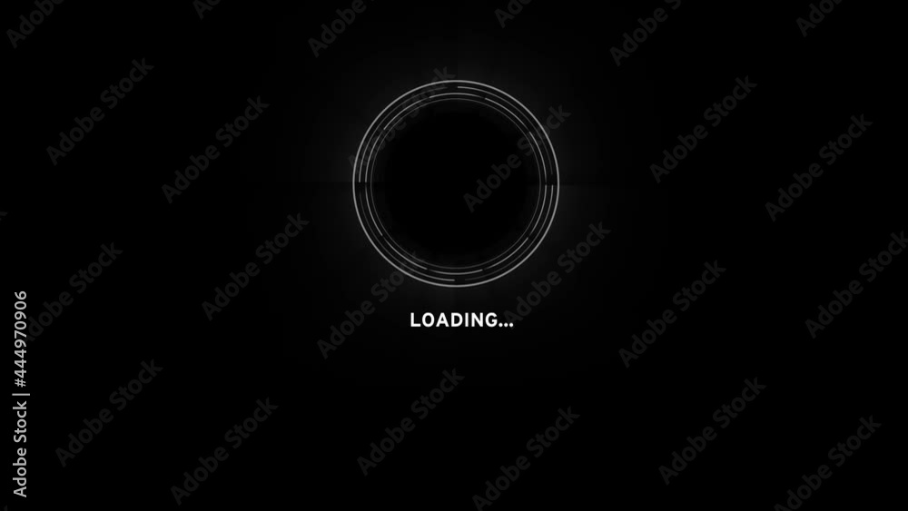 Loading screen  Animation - white circular and concentric lines spinning on black background - Endless loop with alpha channel - 4K