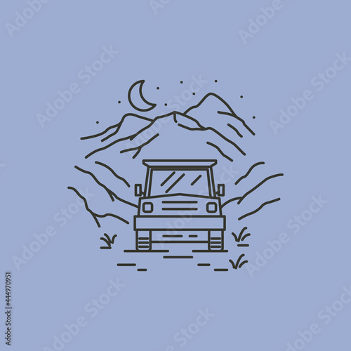 vintage off road car line art logo vector symbol illustration design, adventure trip logo