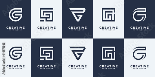 Set of creative abstract monogram letter g logo design collection.