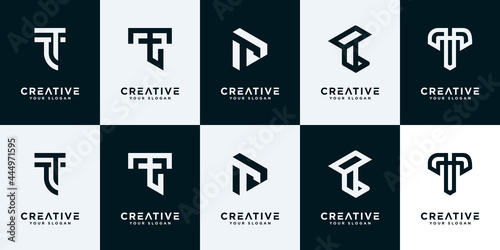 Set of creative abstract monogram letter t logo design collection.	