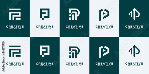 Set of creative abstract monogram letter p logo design collection.	