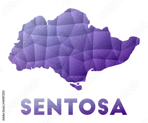 Map of Sentosa. Low poly illustration of the island. Purple geometric design. Polygonal vector illustration.