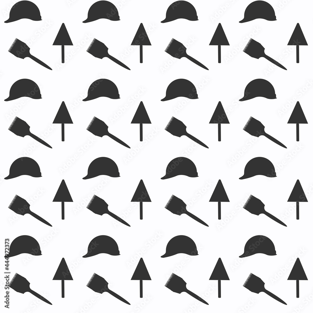 Fototapeta premium Pattern - construction trowel, helmet, brush - vector. Builder's Day.