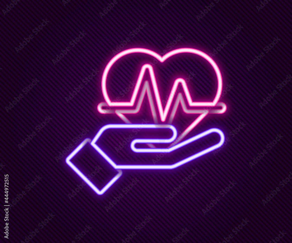 Glowing neon line Heart rate icon isolated on black background. Heartbeat sign. Heart pulse icon. Cardiogram icon. Colorful outline concept. Vector Glowing neon line Heart rate icon isolated on black background. Heartbeat sign. Heart pulse icon. Cardiogram icon. Colorful outline concept. Vector