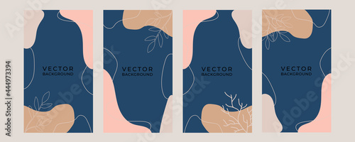 Social media stories, posts, highlights templates. Abstract floral minimal background with aesthetic floral flowers. Abstract floral vector backgrounds with copy space for text
