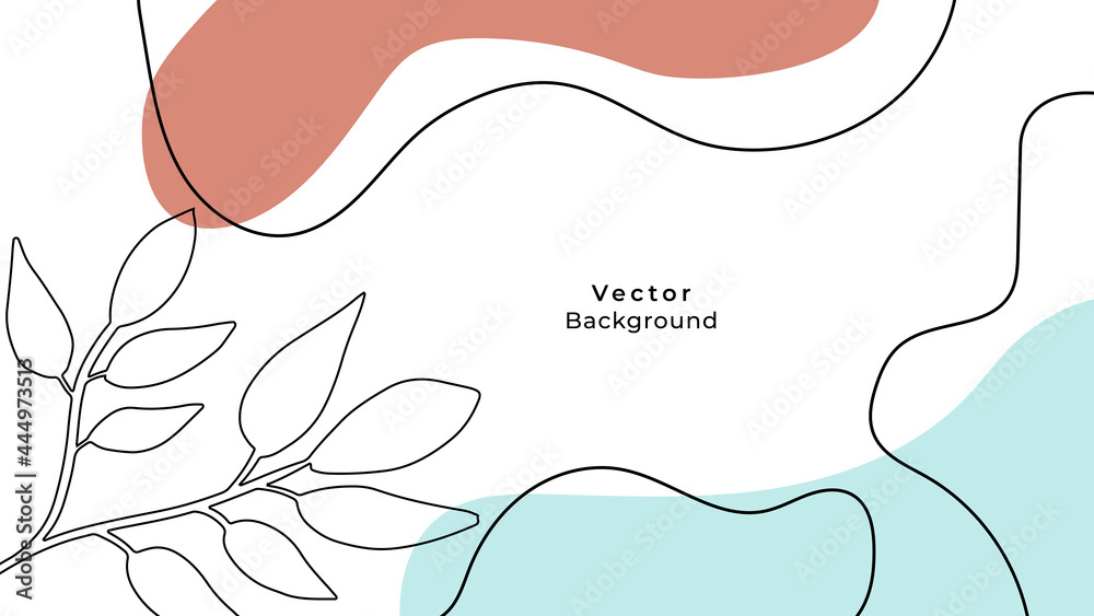 Minimal background in pink blue beige flowers. Luxury minimal style wallpaper with golden line art flower and botanical leaves, Organic shapes, Watercolor. Vector background for banner, poster, Web