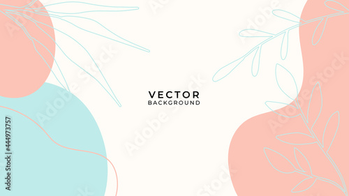 Beautiful pastel social media banner template with minimal abstract organic shapes composition in trendy contemporary collage style. Organic background with floral element, line and blob shapes