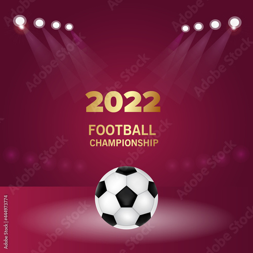 Football competition. Qatar flag. Soccer ball and background. Realistic vector illustration.