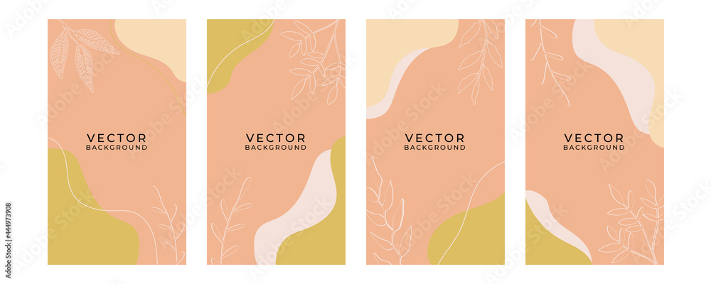 Beautiful pastel social media banner template with minimal abstract organic shapes composition in trendy contemporary collage style. Organic background with floral element, line and blob shapes