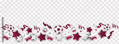 Football competition. Qatar flag. Soccer ball and background. Realistic vector illustration.