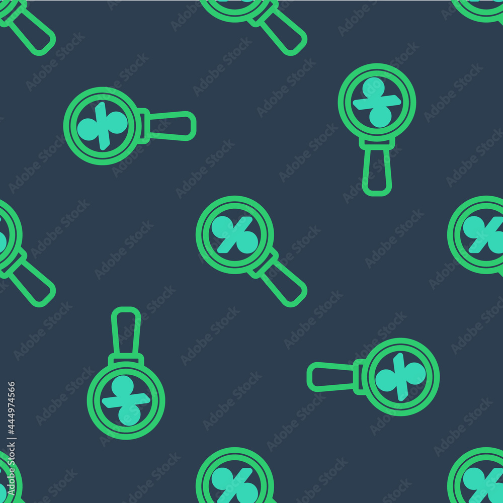 Line Magnifying glass with percent icon isolated seamless pattern on blue background. Discount offers searching. Search for discount sale sign. Vector Line Magnifying glass with percent icon isolated seamless pattern on blue background. Discount offers searching. Search for discount sale sign. Vector