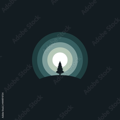 Forest in the night illustration logo design vector template