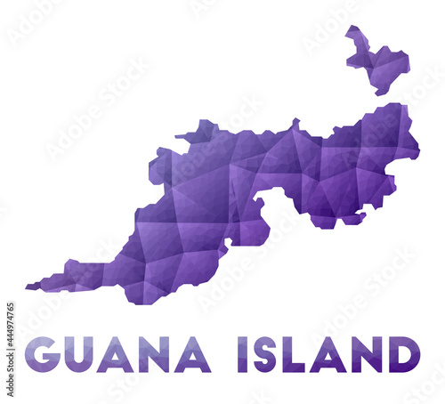 Map of Guana Island. Low poly illustration of the island in a purple geometric design. Polygonal vector illustration.
