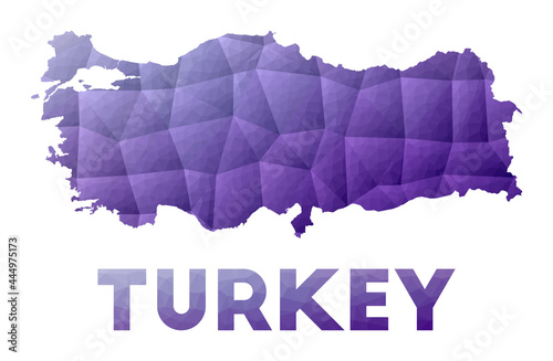 Low poly illustration of the country Turkey. Purple geometric design. Polygonal vector illustration.