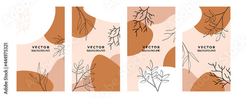 Abstract organic background vector. Luxury minimal style wallpaper with foliage line art flower and botanical leaves, Organic shapes. Vector background for cover, banner, poster, Web and packaging