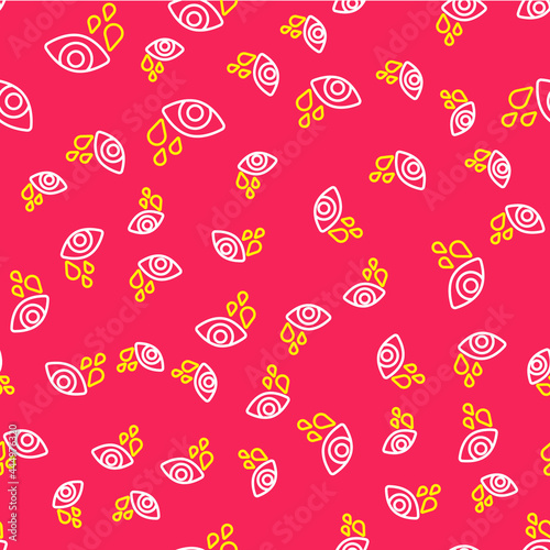 Line Tear cry eye icon isolated seamless pattern on red background. Vector