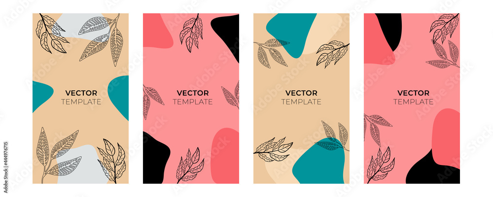 Plakat Abstract art background vector. Luxury minimal style wallpaper with foliage line art flower and botanical leaves, Organic shapes, Watercolor. Vector background for banner, poster, Web and packaging