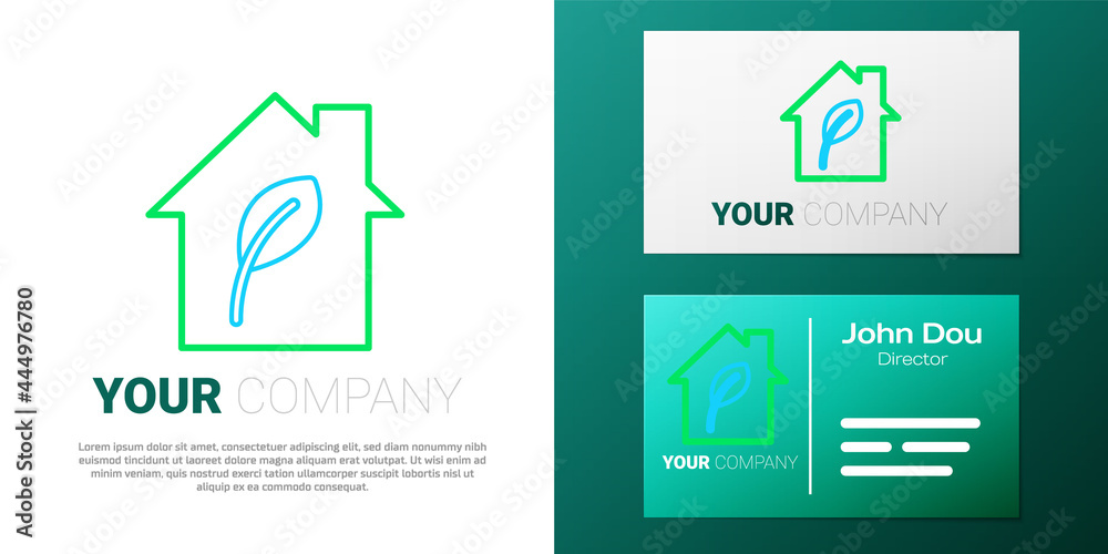 Line Eco friendly house icon isolated on white background. Eco house with leaf. Colorful outline concept. Vector Line Eco friendly house icon isolated on white background. Eco house with leaf. Colorful outline concept. Vector