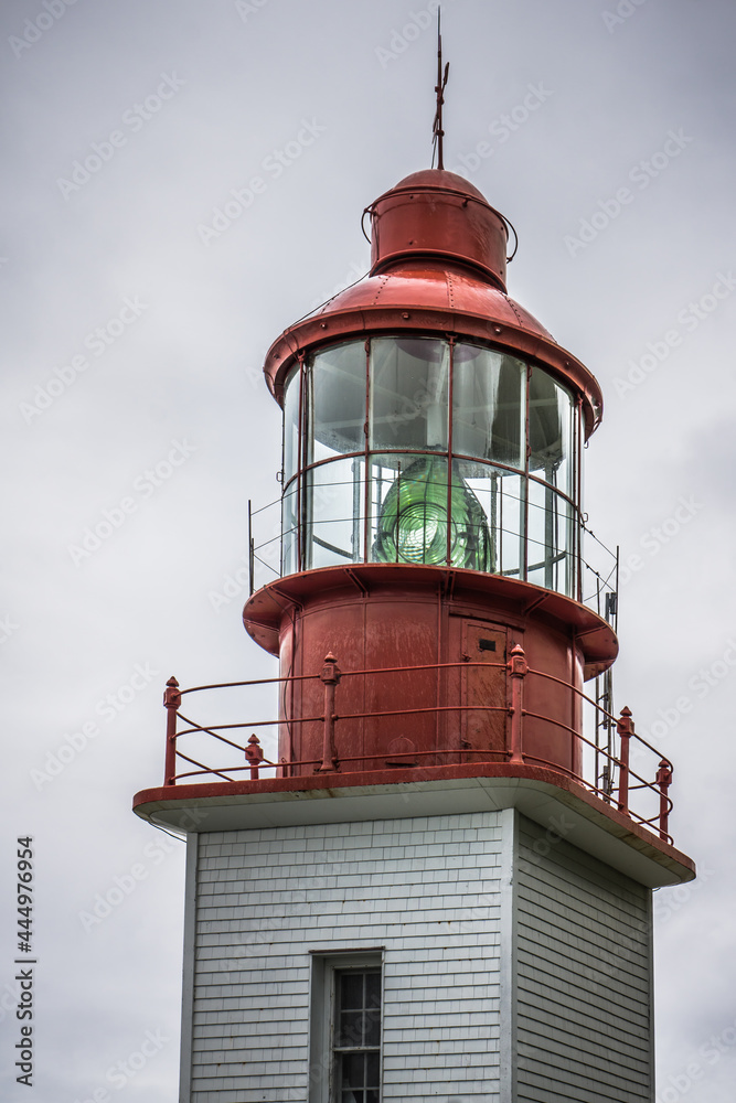 View on the small Cap-Chat lighthouse on the Gaspesie northern shore, near the scenic route 132 in Quebec (Canada)