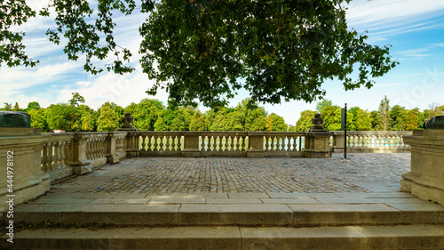 Fototapeta Naklejka Na Ścianę i Meble -  Terrace on the edge of the Retiro lake in Madrid to walk and rest.