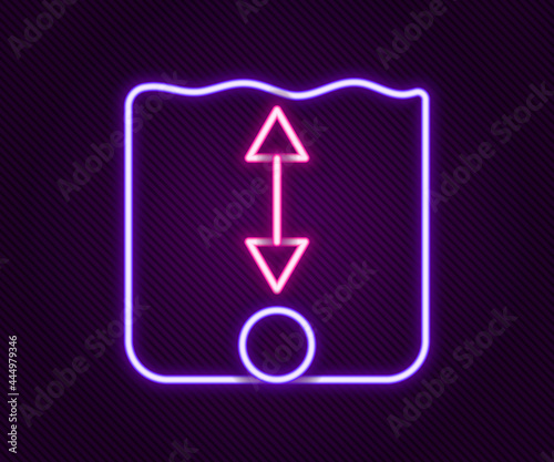 Glowing neon line Depth measurement icon isolated on black background. Water depth. Colorful outline concept. Vector