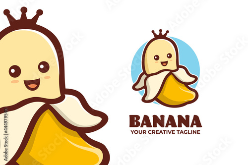 Cute Banana King Mascot Character Logo Template