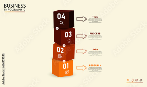 vector infographic design with icon and 4 options or steps infographic for business idea Can be used for presentations, banners, educational layouts. Process diagrams, flowcharts, data graphs