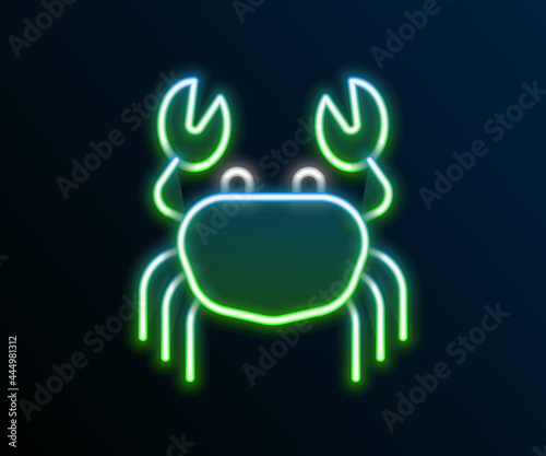 Glowing neon line Crab icon isolated on black background. Colorful outline concept. Vector