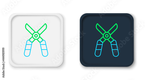 Line Gardening handmade scissors for trimming icon isolated on white background. Pruning shears with wooden handles. Colorful outline concept. Vector