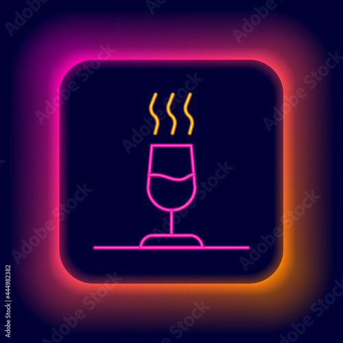 Glowing neon line Wine tasting, degustation icon isolated on black background. Sommelier. Smells of wine. Colorful outline concept. Vector