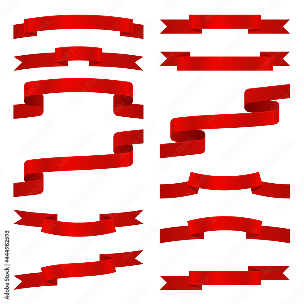 Red Ribbons Set on White Background. Vector Red Ribbons Set on White Background. Vector