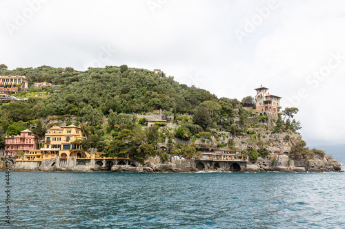 View to Portofino from the sea with view to the bay