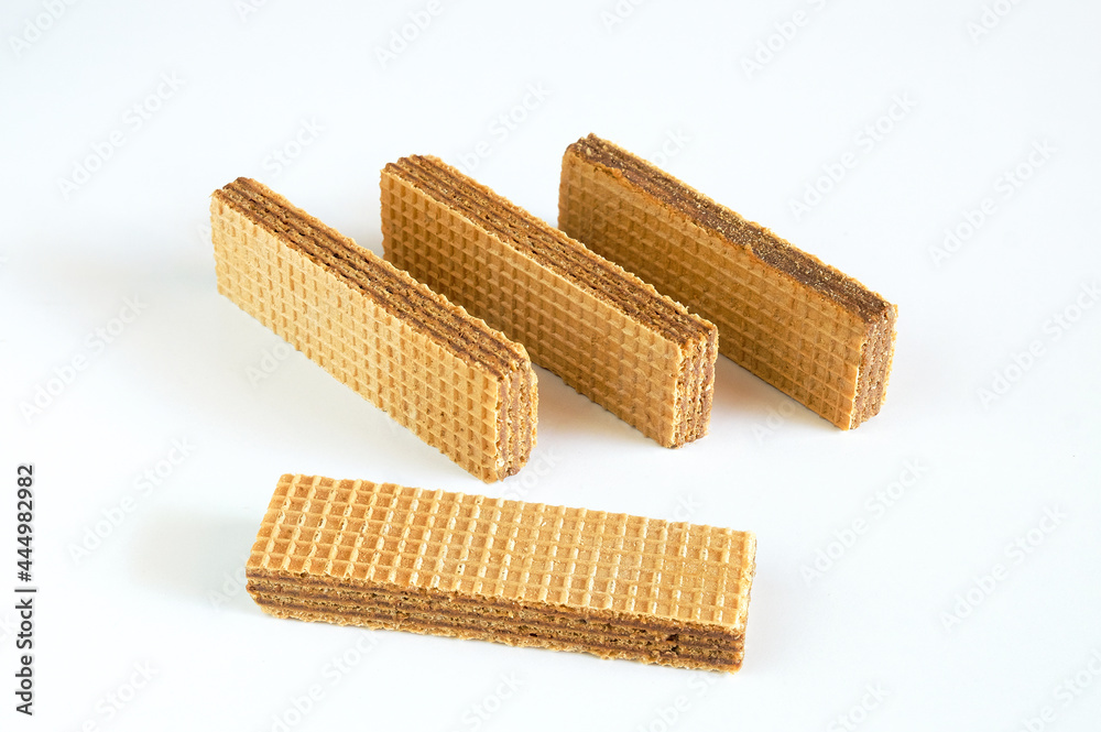 Wafers with chocolate on white background. food health. Wafers with chocolate on white background. food health.