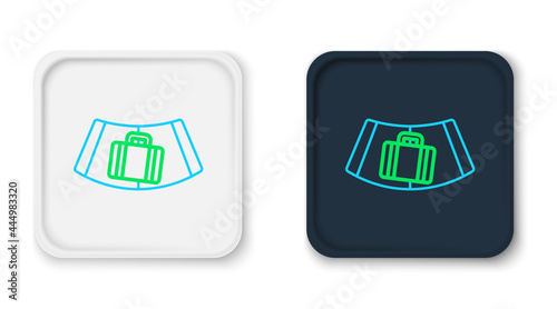 Line Airport conveyor belt with passenger luggage, suitcase, bag, baggage icon isolated on white background. Colorful outline concept. Vector