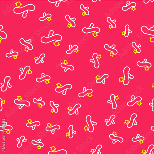 Line Escalator down icon isolated seamless pattern on red background. Vector