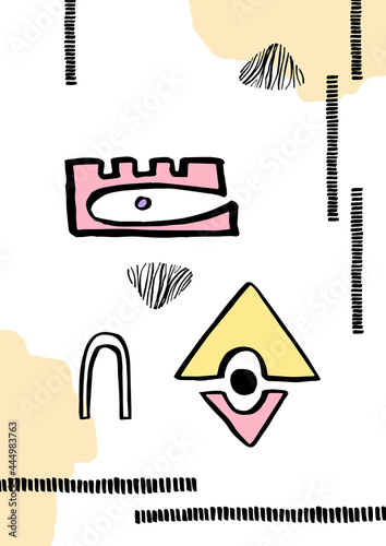 Abstract surreal posters with devilish eyes and natural shapes. Modern abstract composition. Minimal wall art.