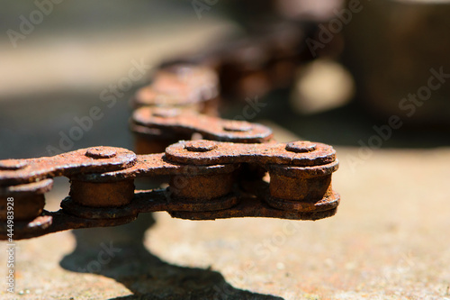 Rusty bicycle chain. Old bicycle chain with rust. bicycle parts unusable. Close-up. chain macro photo. background, place for text