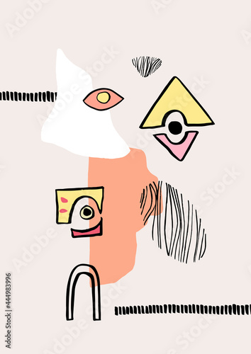 Abstract surreal posters with devilish eyes and natural shapes. Modern abstract composition. Minimal wall art.