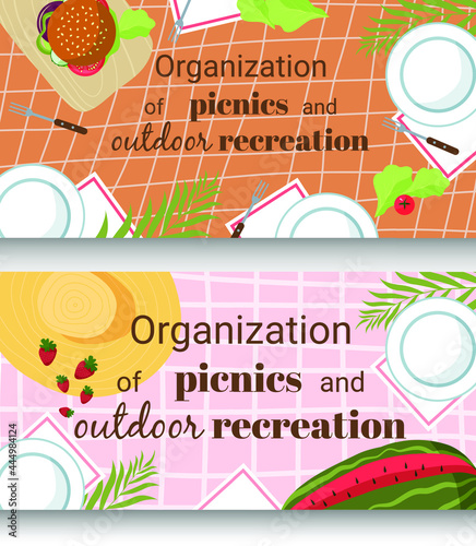 Business card concept organization of holidays  picnics and outdoor recreation