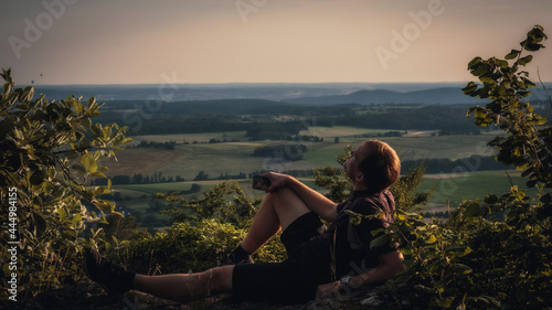 Young Man in Franconian Countryside in Bavaria, Germany in Europe in Summer Landscape