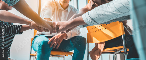 Billede på lærred Panoramic Teamwork,empathy,partnership and Social connection in business join hand together concept