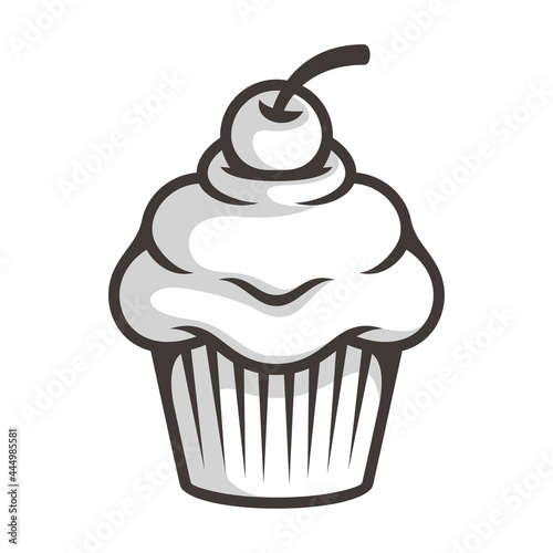 Muffin cake cartoon no color with black line art design illustration vector