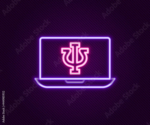 Glowing neon line Online psychological counseling distance icon isolated on black background. Psychotherapy, psychological help, psychiatrist online consulting. Colorful outline concept. Vector