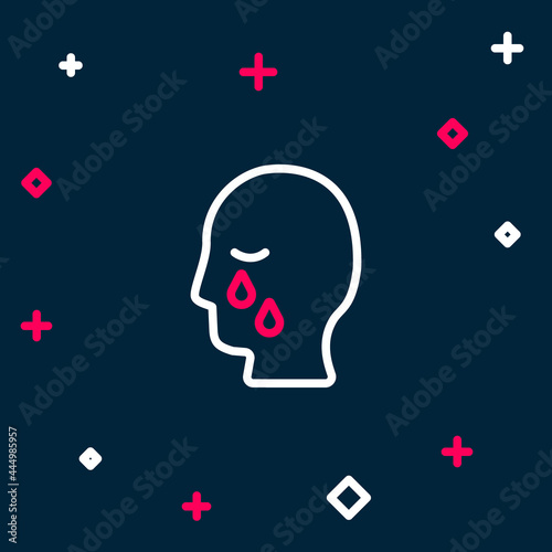 Line Man graves funeral sorrow icon isolated on blue background. The emotion of grief, sadness, sorrow, death. Colorful outline concept. Vector
