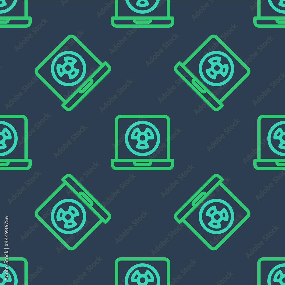 Line Nuclear laptop icon isolated seamless pattern on blue background. Vector Line Nuclear laptop icon isolated seamless pattern on blue background. Vector