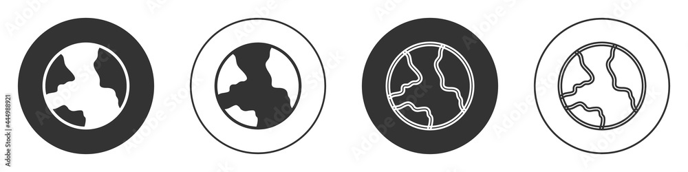 Black Worldwide icon isolated on white background. Pin on globe. Circle button. Vector Black Worldwide icon isolated on white background. Pin on globe. Circle button. Vector
