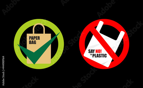 Say no to plastic bags go green save the earth. For print, signs, sticker, poster, campaign. vector illustration