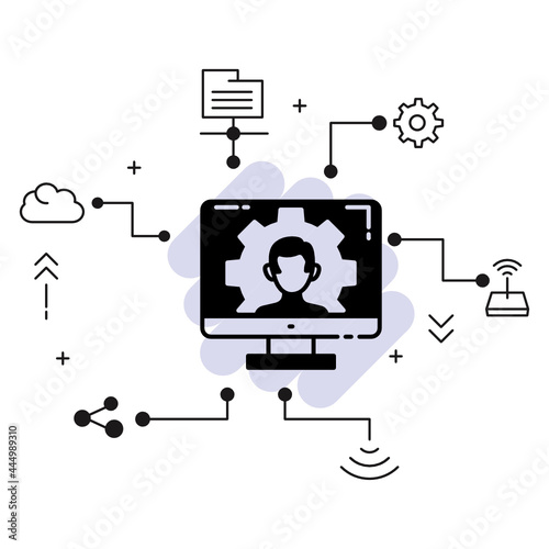 it technician avatar stock illustration, Network Hardware Expert Vector Glyph Icon Design, Cloud computing and Internet hosting services Symbol, Web Maintenance Technician Concept, 